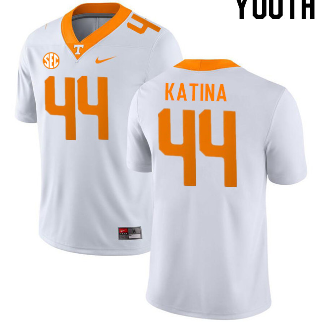 Youth #44 Steele Katina Tennessee Volunteers College Football Jerseys Stitched-White